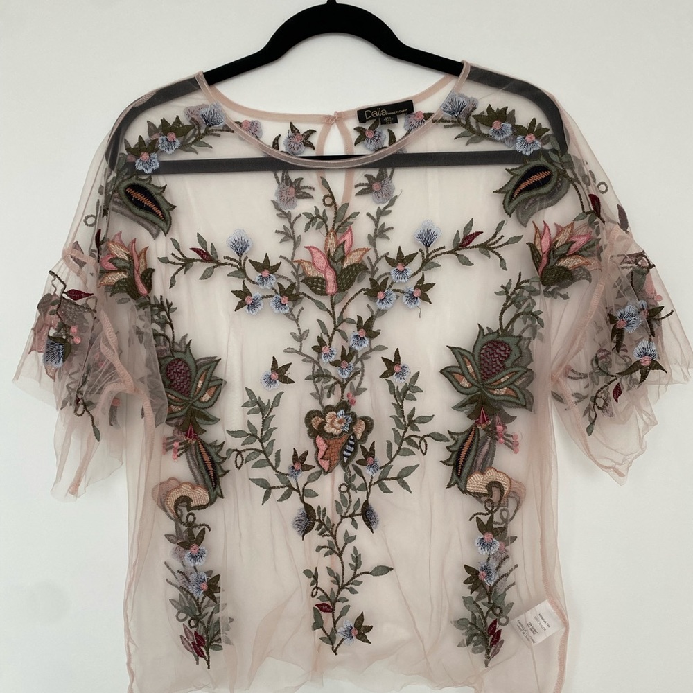 See through mesh floral blouse